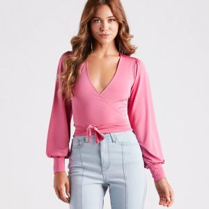 Slinky Knit Wrap Front Top