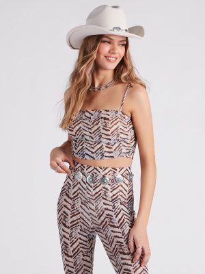 Cute In Chevron Print Mesh Crop Top