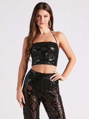 Glitzy Night Out Sequin Crop Top