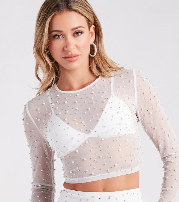 Queen Of The Gems Rhinestone Pearl Crop Top - Image 4