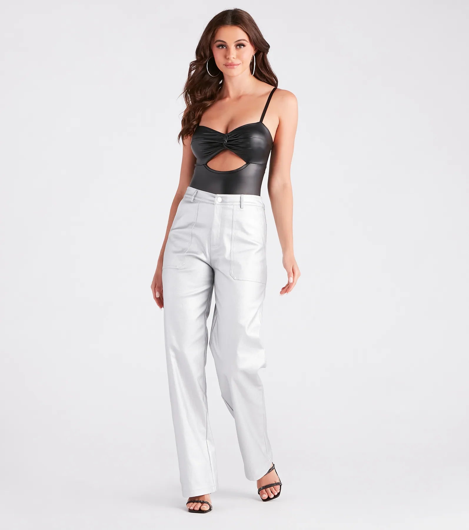 Fine Desire Faux Leather Cutout Bodysuit - Image 3