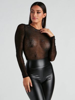 Spider Babe Mesh Graphic Bodysuit