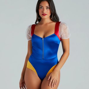 Enchanted Princess Puff Sleeve Satin Bodysuit