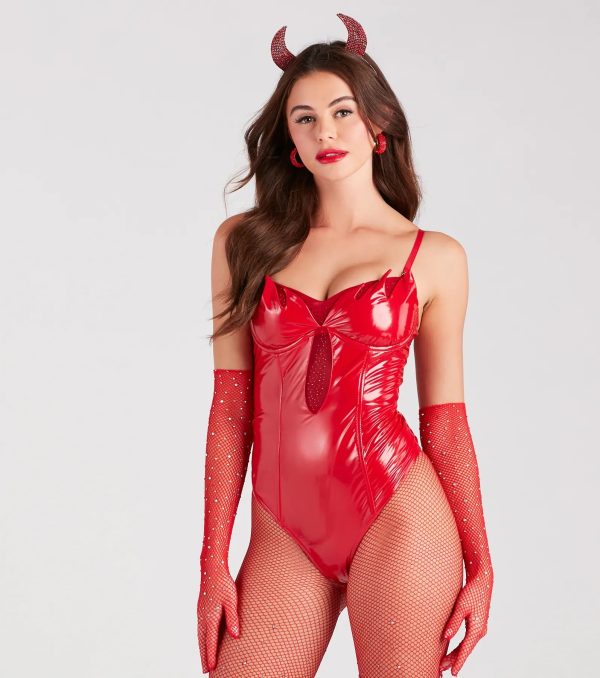 Devious Hottie Halloween Faux Leather Bodysuit - Image 3