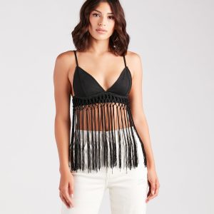 Bohemian Summer Crochet Fringe Crop Top