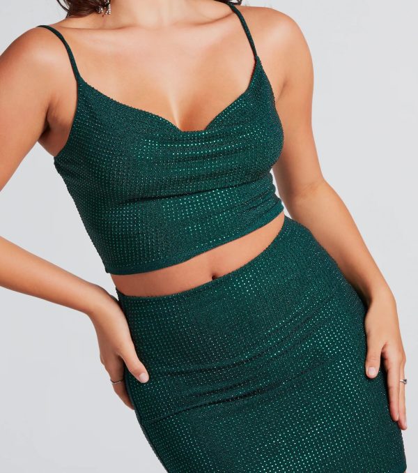 Holiday Hottie Glitter Cowl Neck Crop Top - Image 8