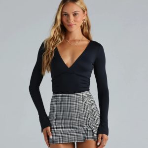 Smooth Silhouette V-Neck Surplice Bodysuit