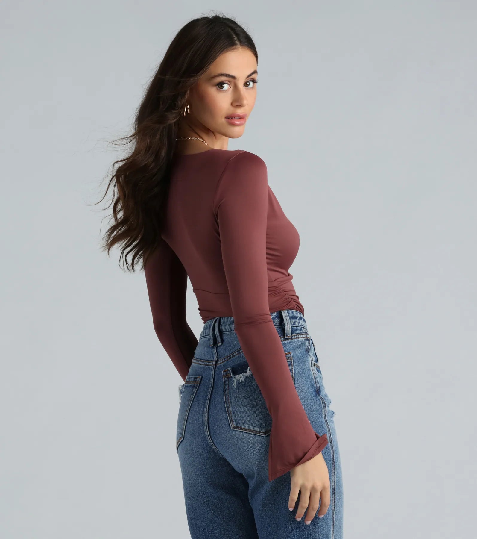 Smooth Silhouette V-Neck Surplice Bodysuit - Image 7