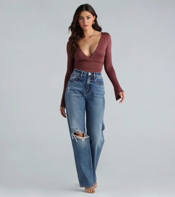 Smooth Silhouette V-Neck Surplice Bodysuit - Image 8