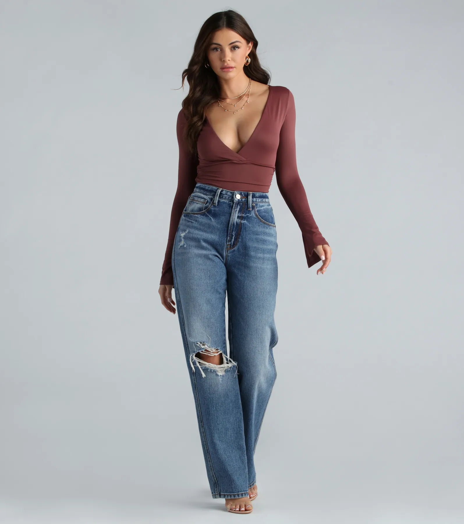 Smooth Silhouette V-Neck Surplice Bodysuit - Image 8