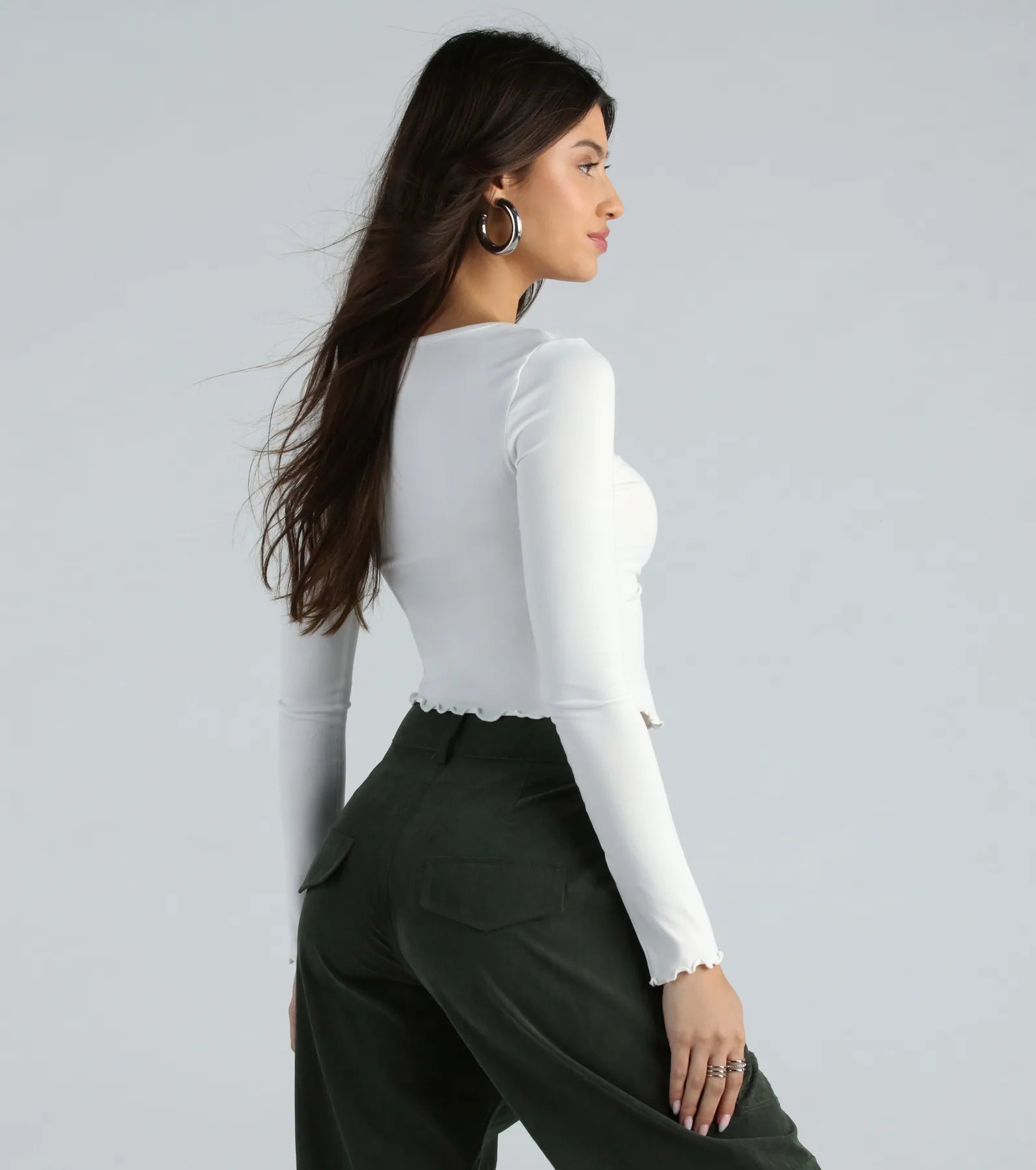 Extra Sass Long Sleeve Slit Crop Top - Image 2