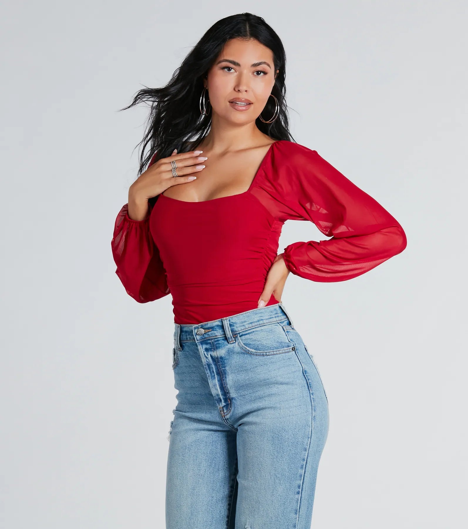 Elevated Basic Ruched Mesh Bodysuit - Image 17