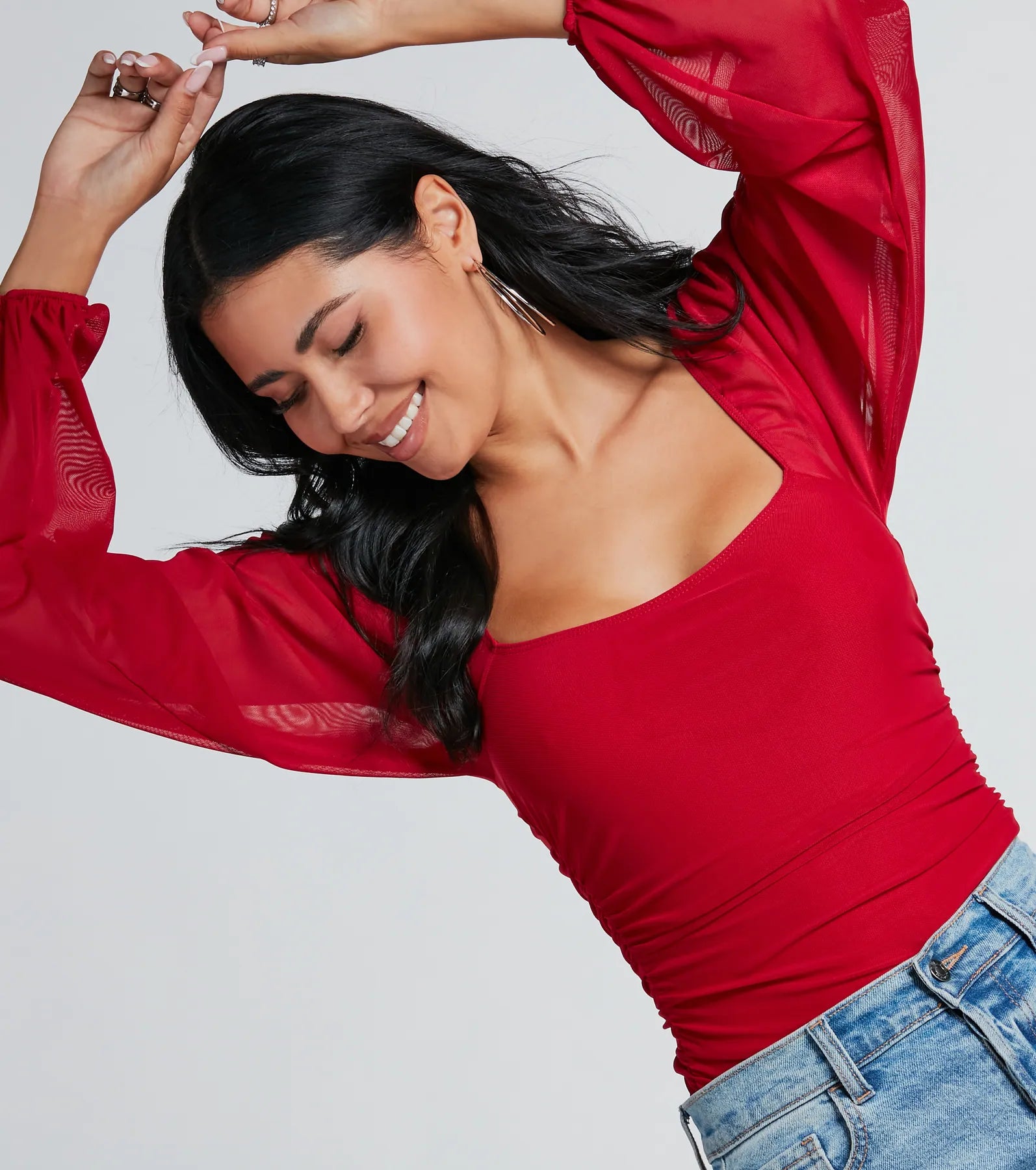 Elevated Basic Ruched Mesh Bodysuit - Image 19