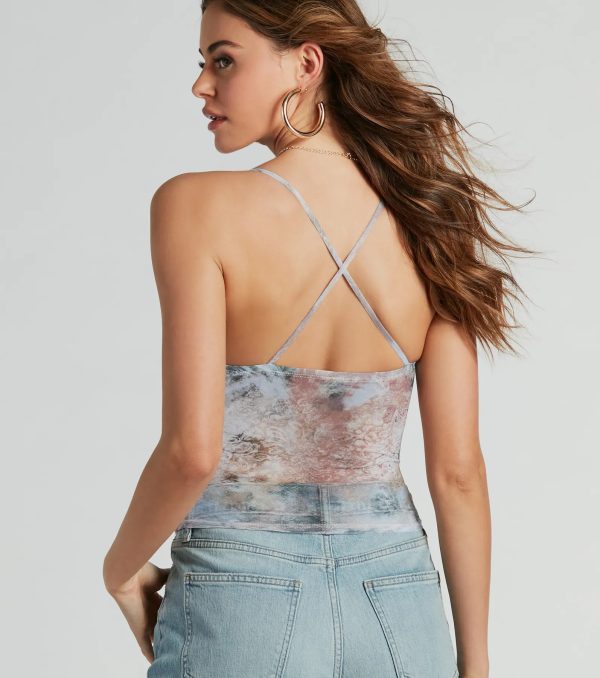 Sunset Dream Scroll Print Mesh Corset Top - Image 4