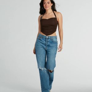 Country Feels Belted Halter Crop Top
