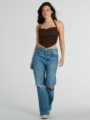 Country Feels Belted Halter Crop Top