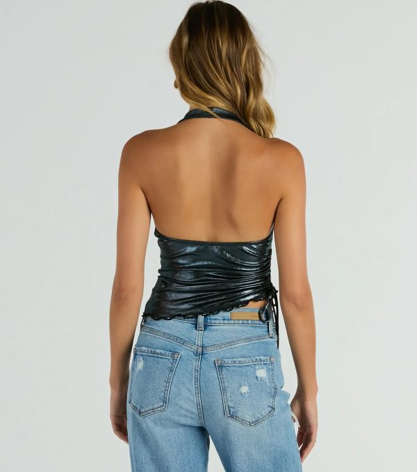 Trendy Energy Metallic Knit Halter Top - Image 2