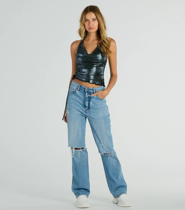 Trendy Energy Metallic Knit Halter Top - Image 3