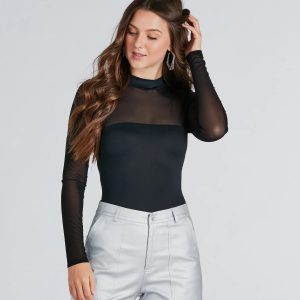 Confident Babe Mesh Mock Neck Bodysuit