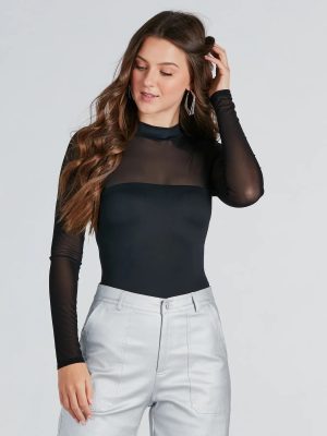 Confident Babe Mesh Mock Neck Bodysuit