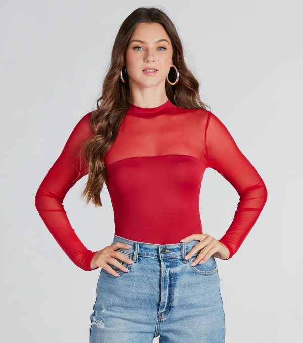 Confident Babe Mesh Mock Neck Bodysuit - Image 6