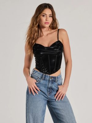 Edgy Statement Faux Leather Cropped Corset