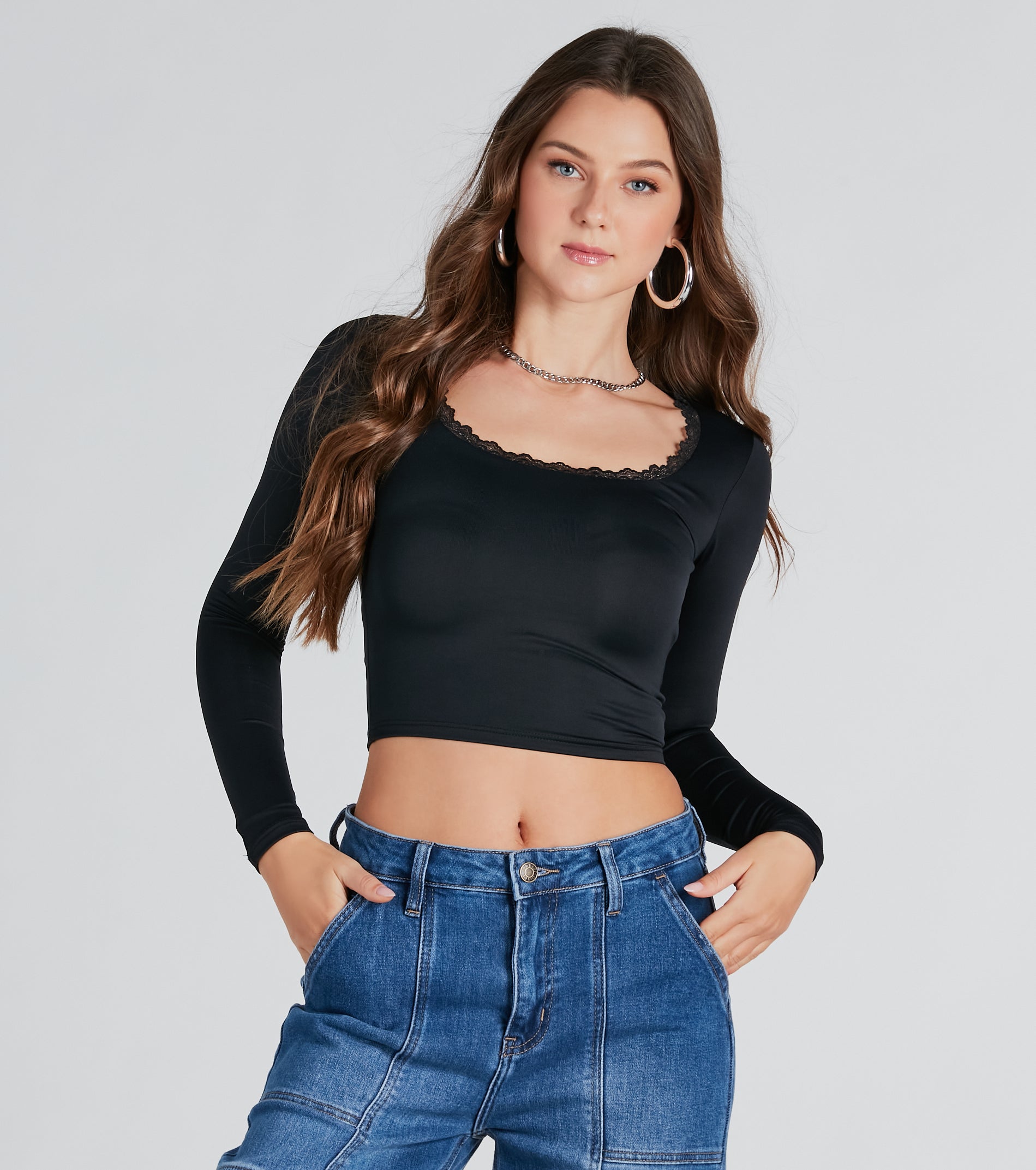Smooth Cutie Scoop Neck Lace Trim Crop Top - Image 5