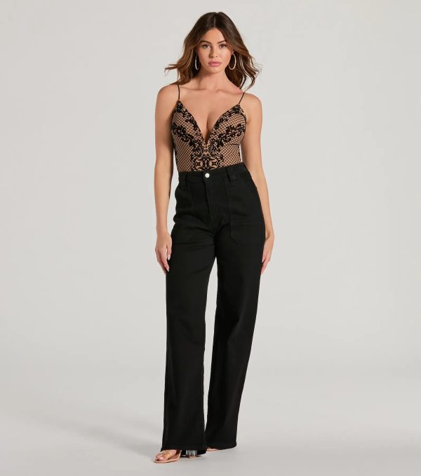 Date Night Muse Plunge V-Neck Velvet Burnout Bodysuit - Image 4
