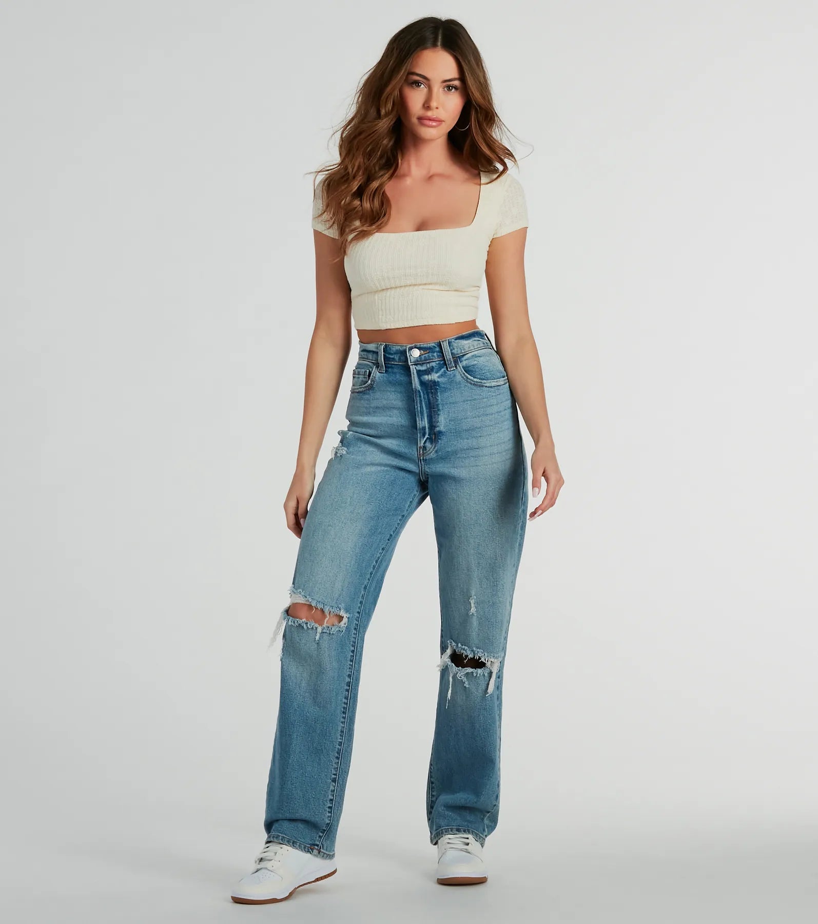 Effortless Outlook Square Neck Cap Sleeve Crop Top - Image 5
