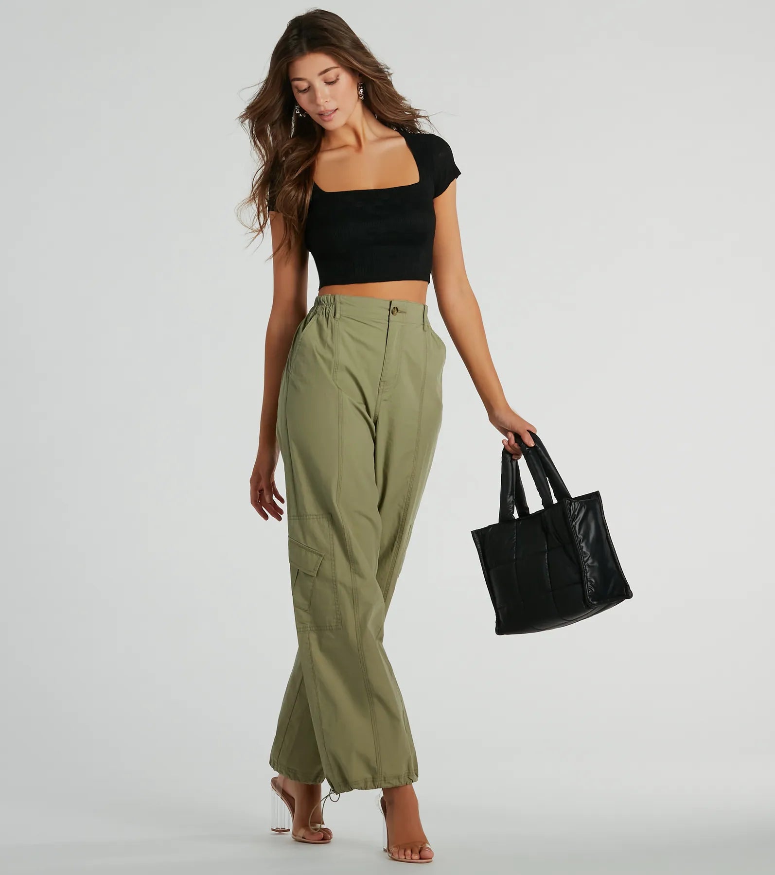 Effortless Outlook Square Neck Cap Sleeve Crop Top - Image 3