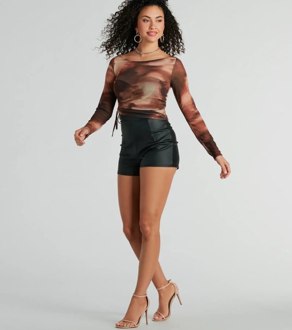 Chic Vision Long Sleeve Abstract Print Mesh Top - Image 2