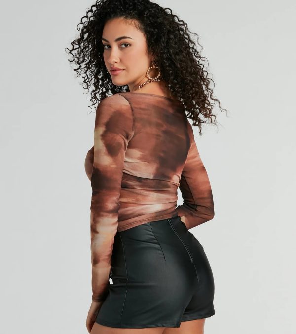 Chic Vision Long Sleeve Abstract Print Mesh Top - Image 4