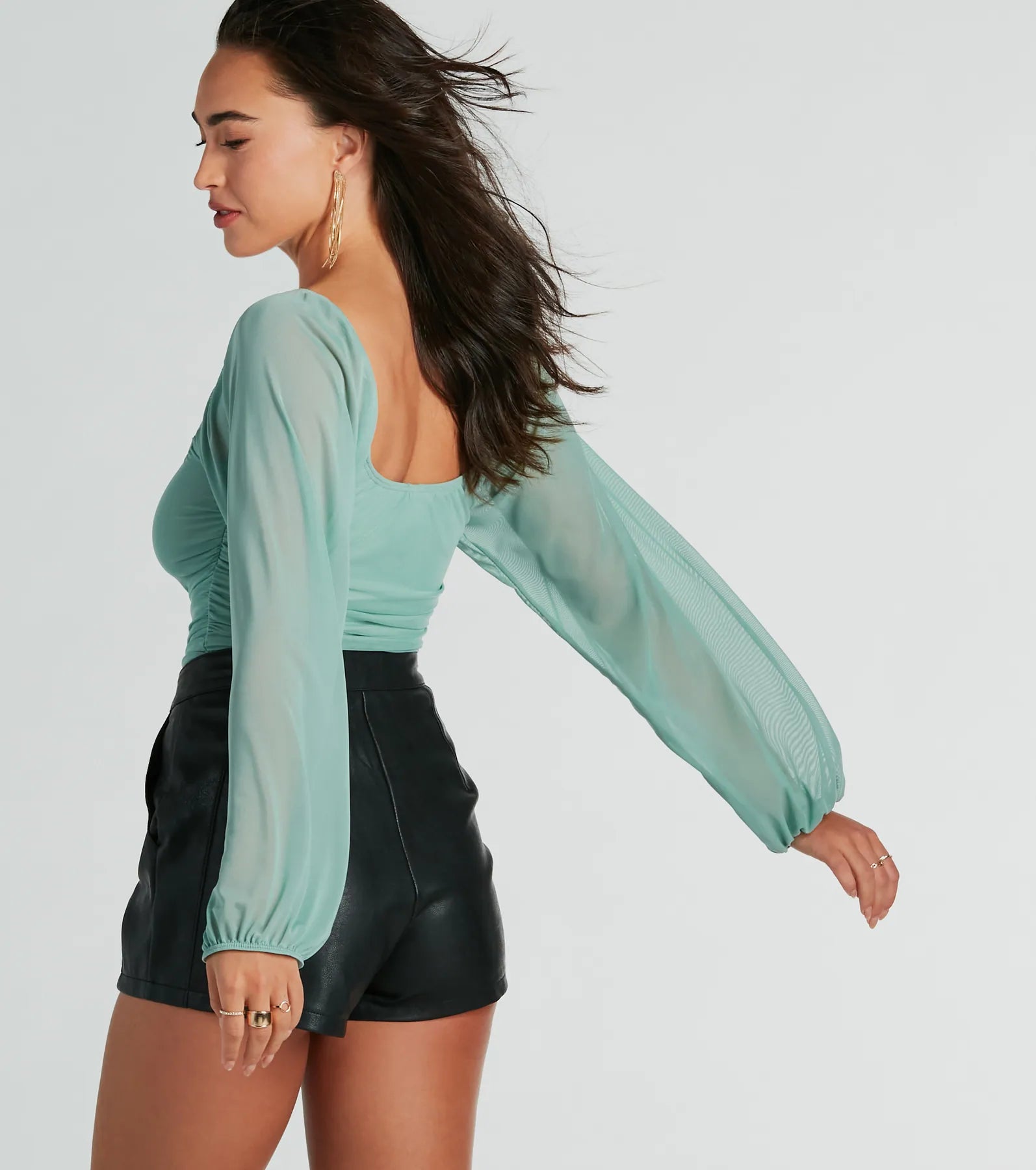 Elevated Basic Ruched Mesh Bodysuit - Image 4