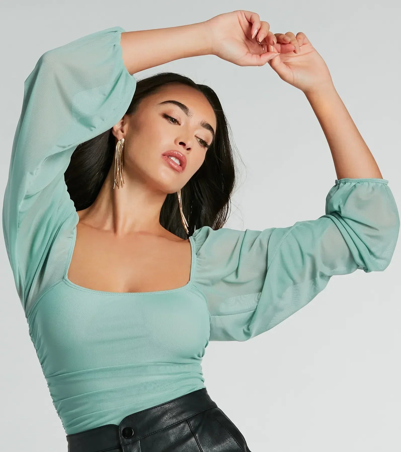 Elevated Basic Ruched Mesh Bodysuit - Image 5