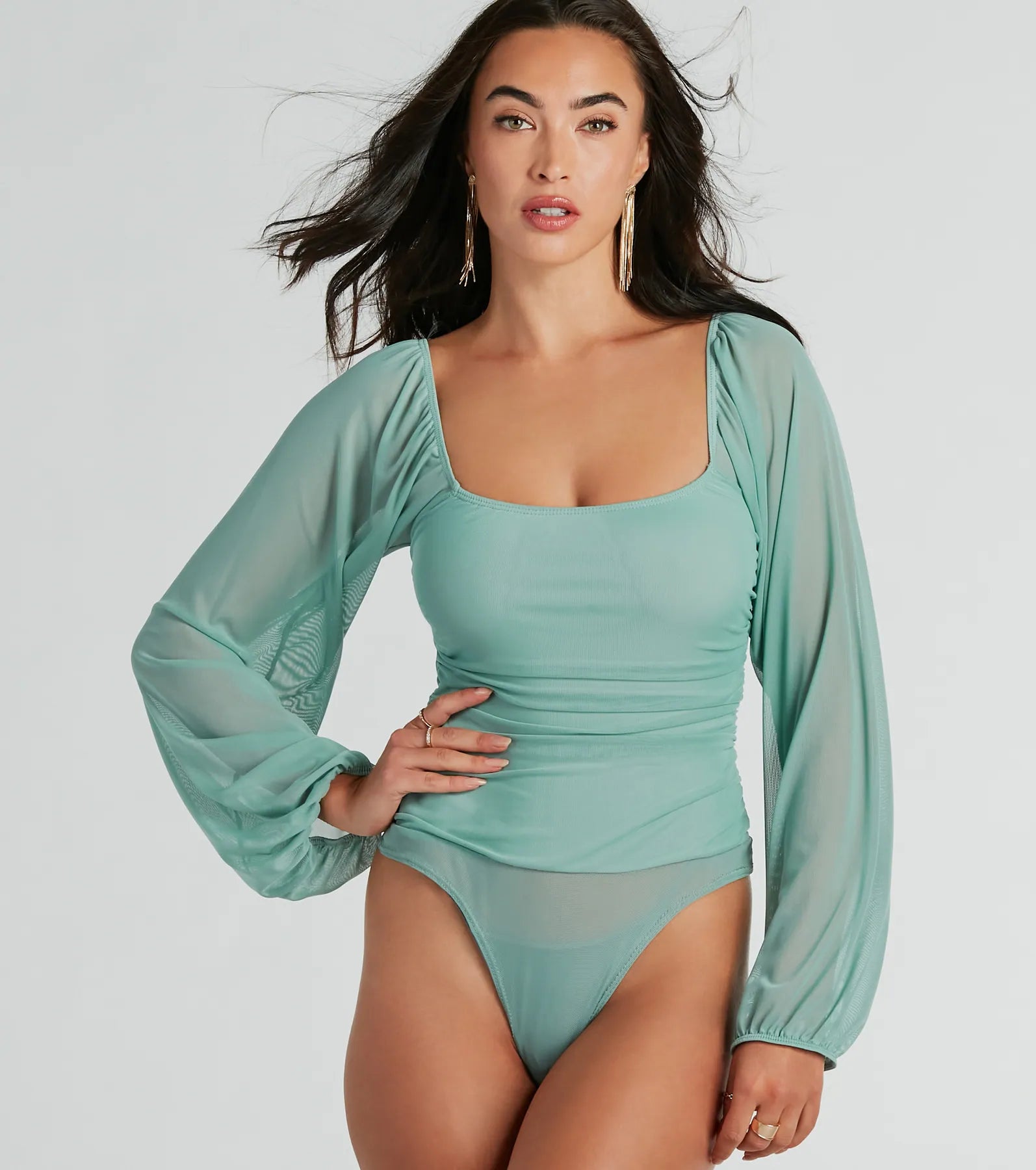 Elevated Basic Ruched Mesh Bodysuit - Image 7