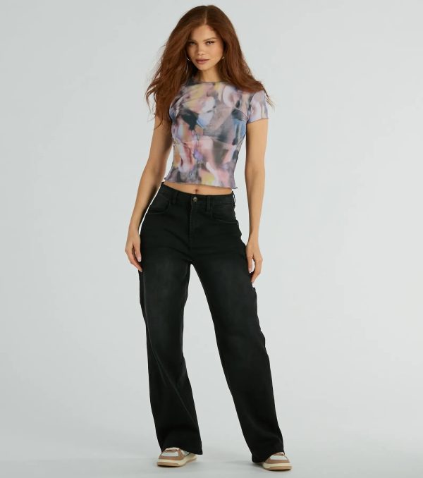 Energetic Charm Abstract Mesh Crop Top - Image 3