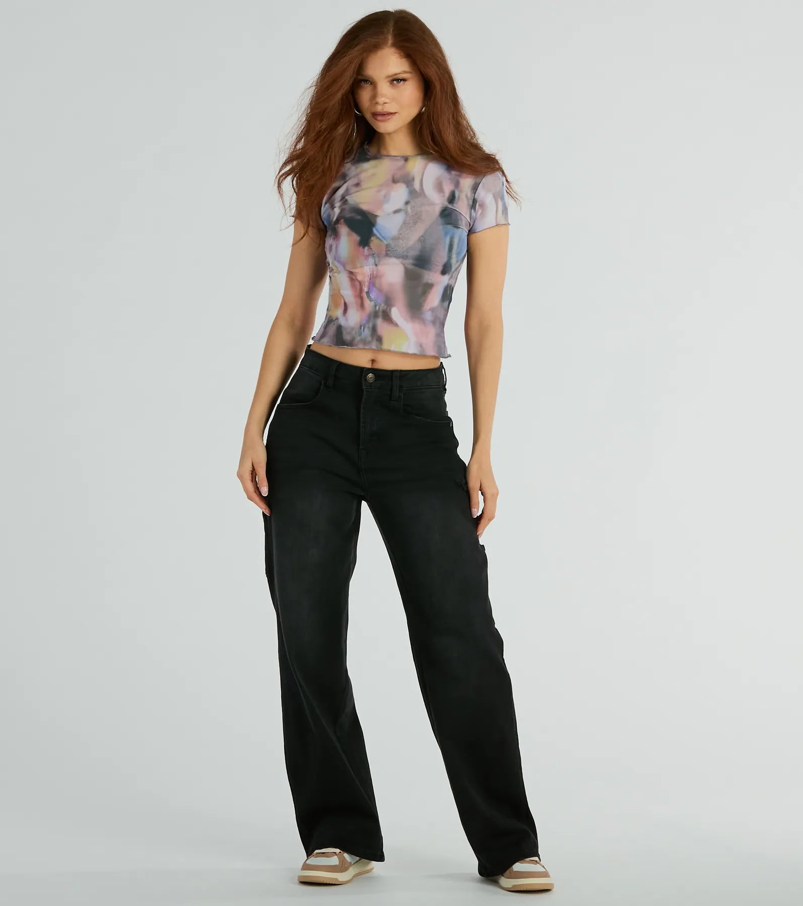 Energetic Charm Abstract Mesh Crop Top - Image 3
