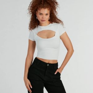 Playful Vibes Cutout Crew Neck Crop Top