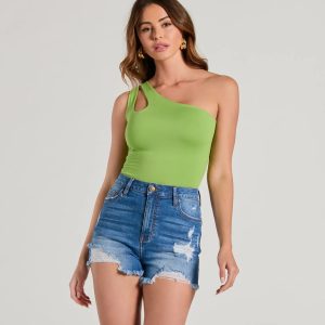 One Sided Sleeveless Cutout Bodysuit