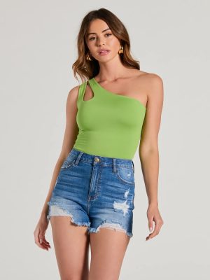 One Sided Sleeveless Cutout Bodysuit