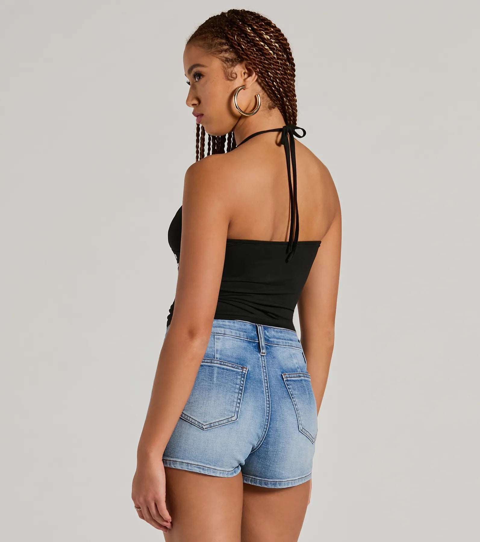 Buckle Down Halter V-Neck Crop Top - Image 2