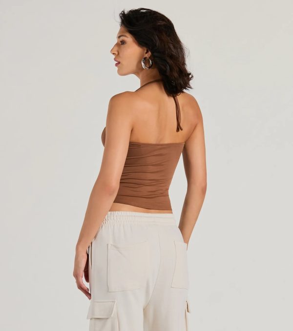 Buckle Down Halter V-Neck Crop Top - Image 6