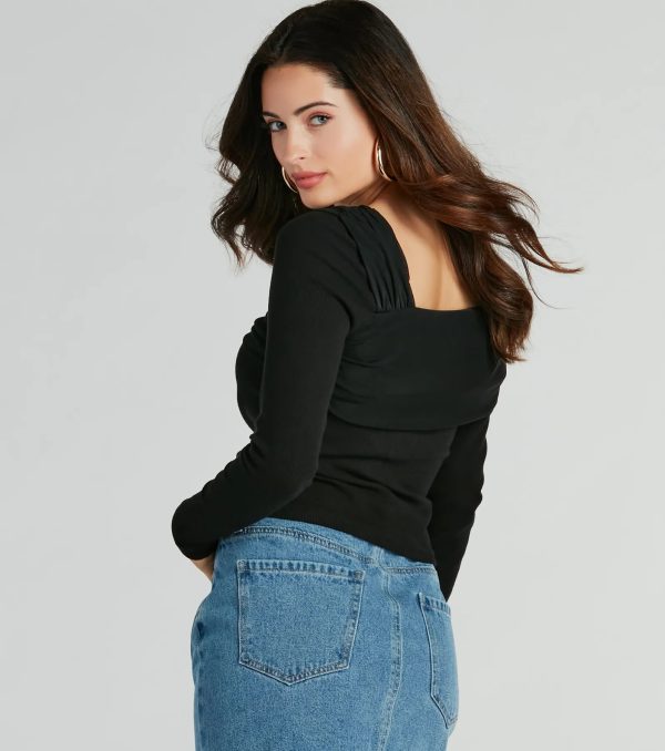 Chic Asymmetric Off-Shoulder Long Sleeve Knit Top - Image 3