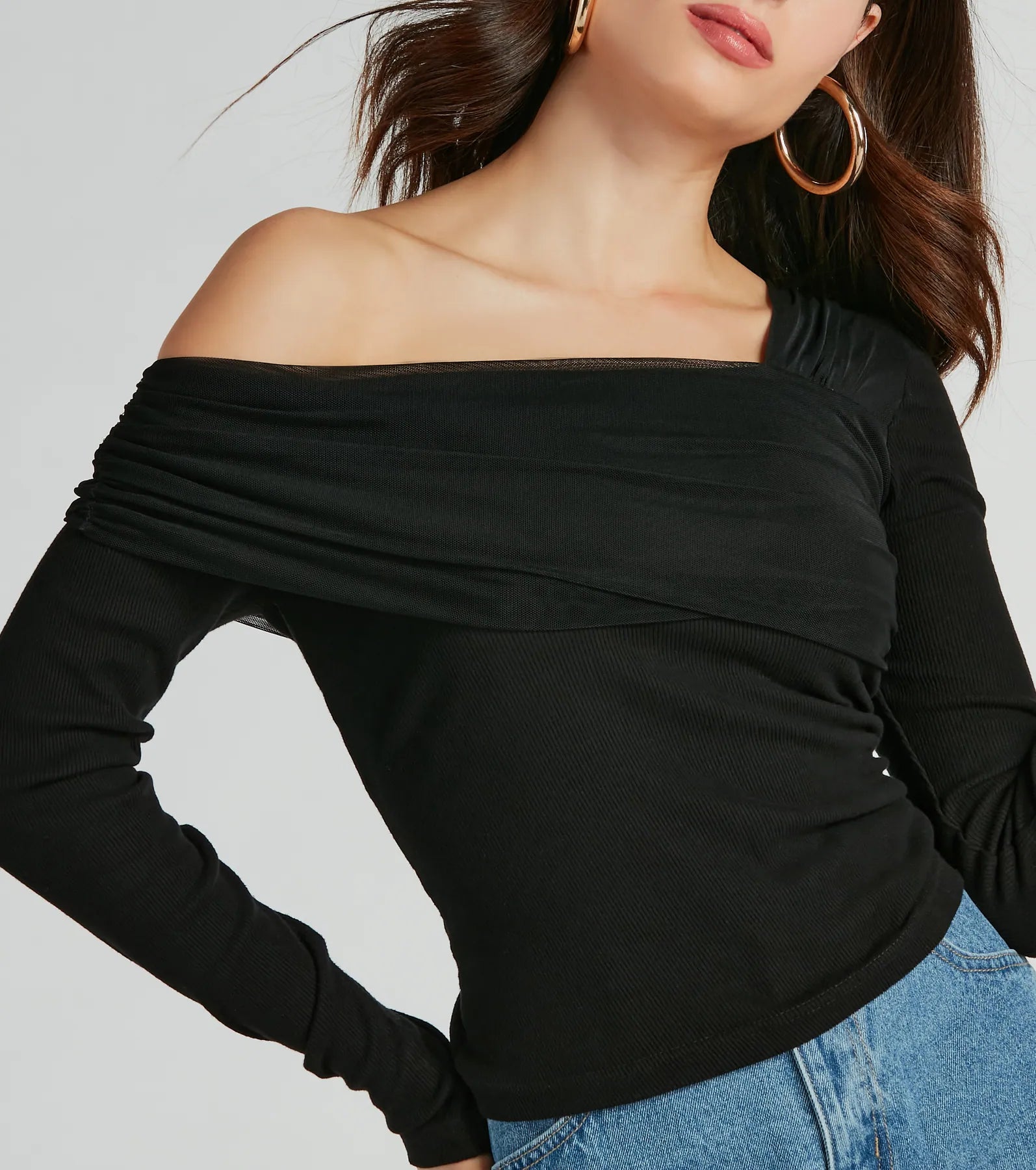 Chic Asymmetric Off-Shoulder Long Sleeve Knit Top - Image 4