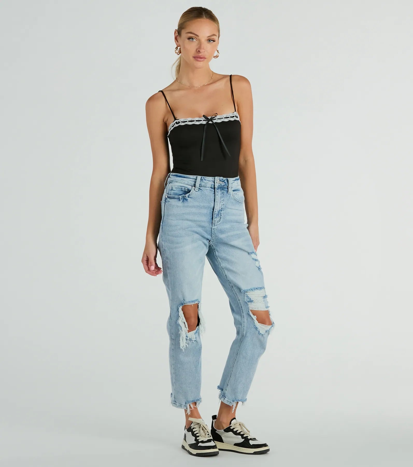 Darling Sass Sleeveless Lace Trim Bow Bodysuit - Image 7