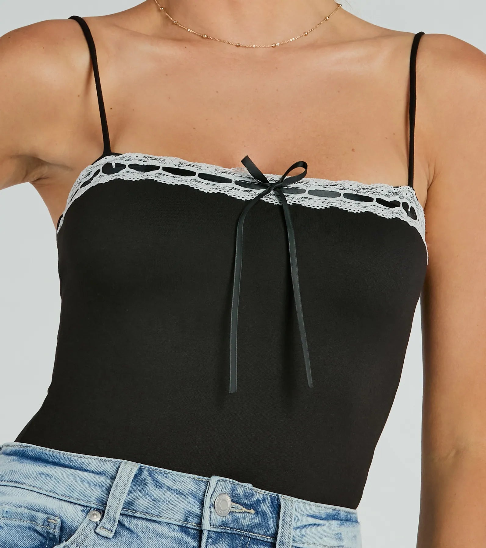 Darling Sass Sleeveless Lace Trim Bow Bodysuit - Image 8