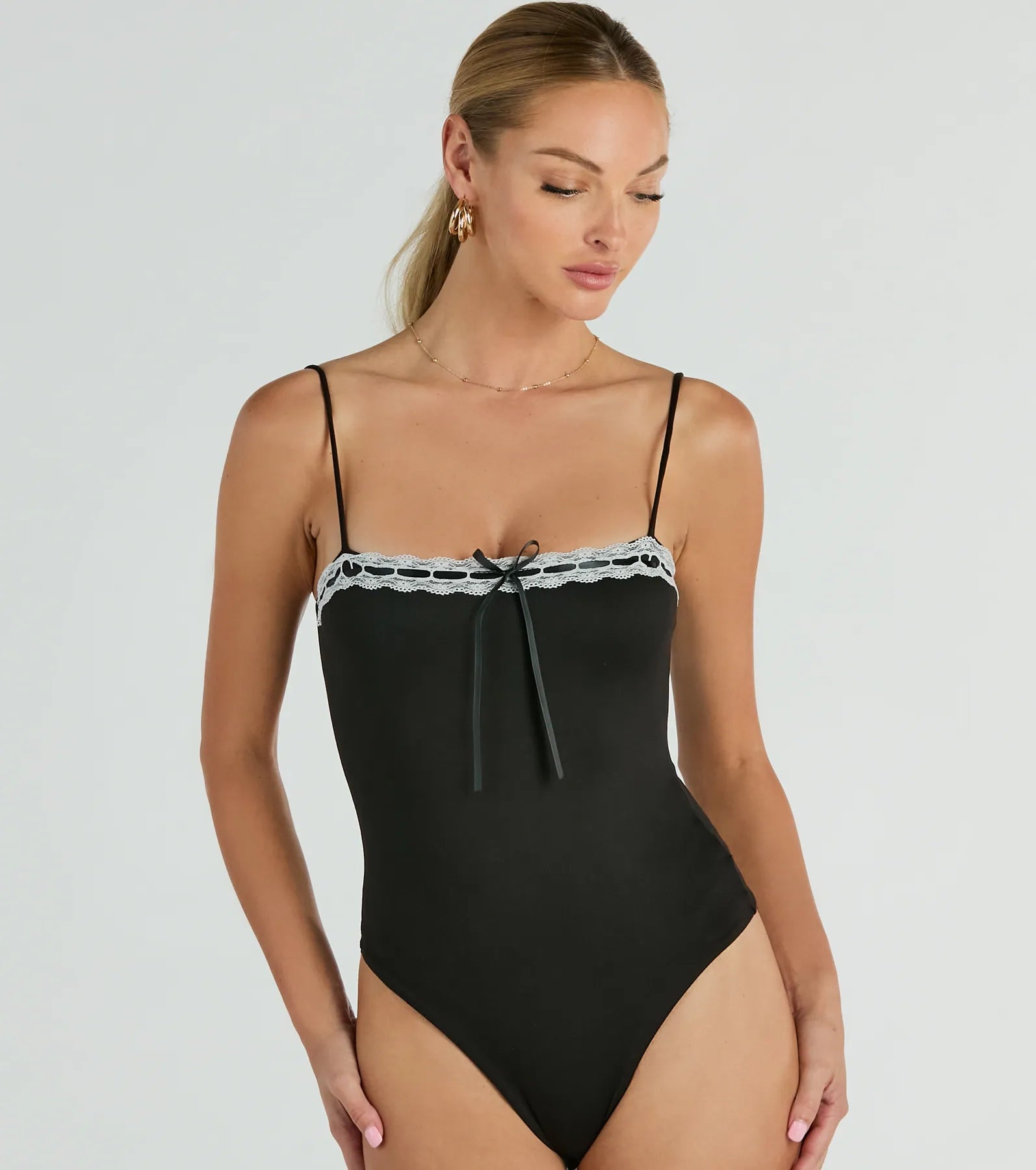 Darling Sass Sleeveless Lace Trim Bow Bodysuit - Image 9