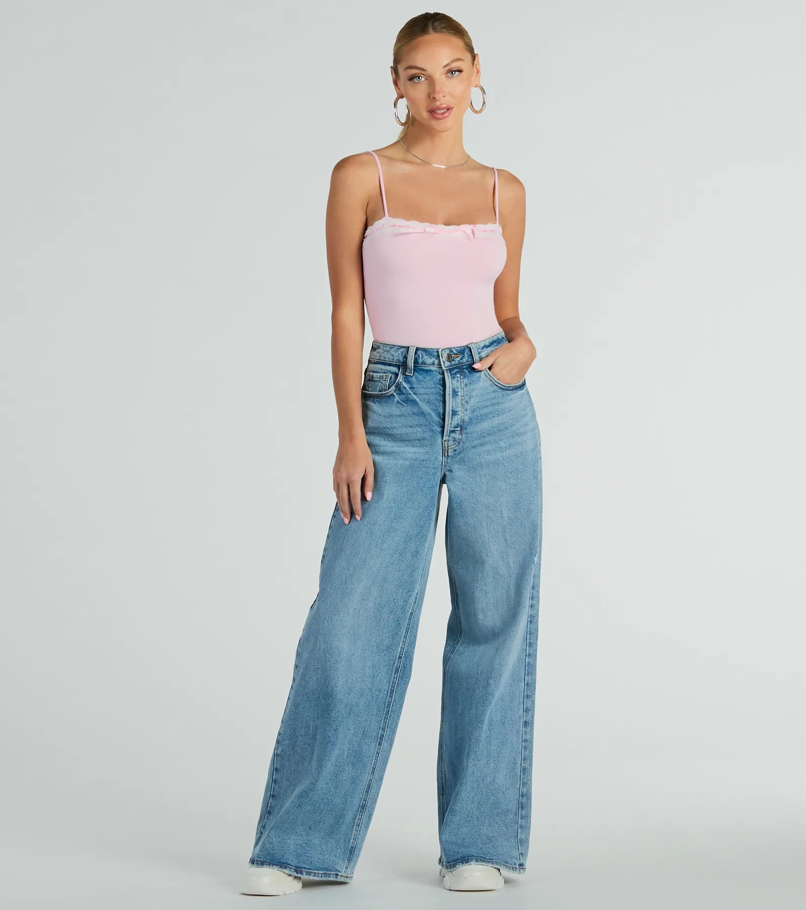 Darling Sass Sleeveless Lace Trim Bow Bodysuit - Image 2