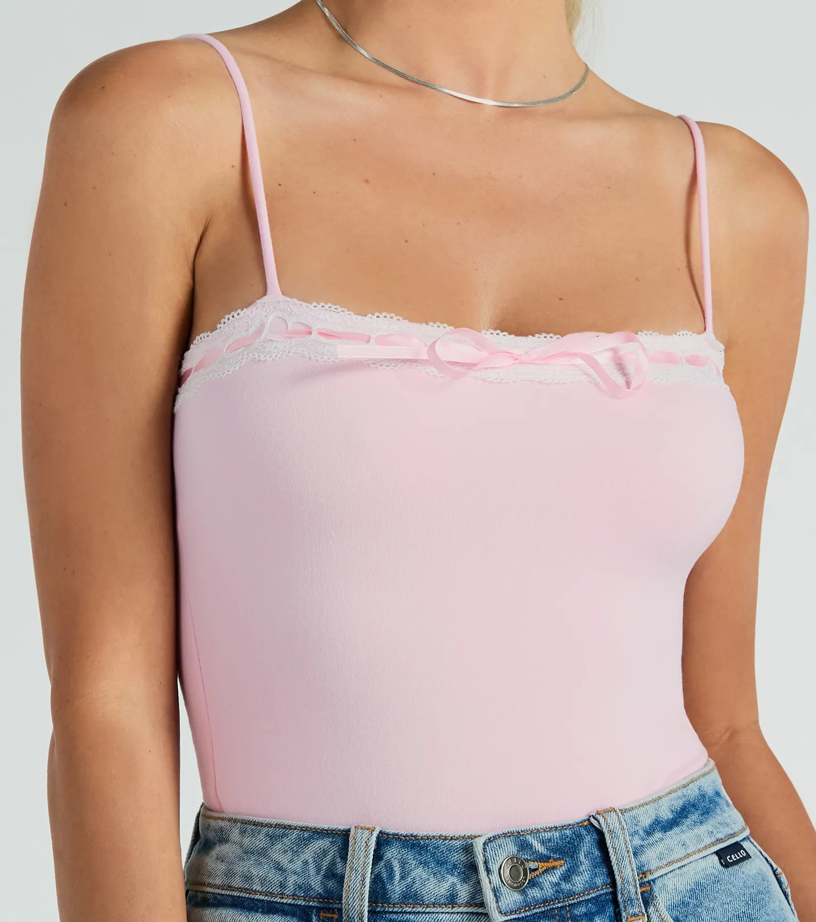 Darling Sass Sleeveless Lace Trim Bow Bodysuit - Image 3