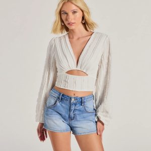 Romance Awaits Long Sleeve Ruffle Lace Trim Crop Top